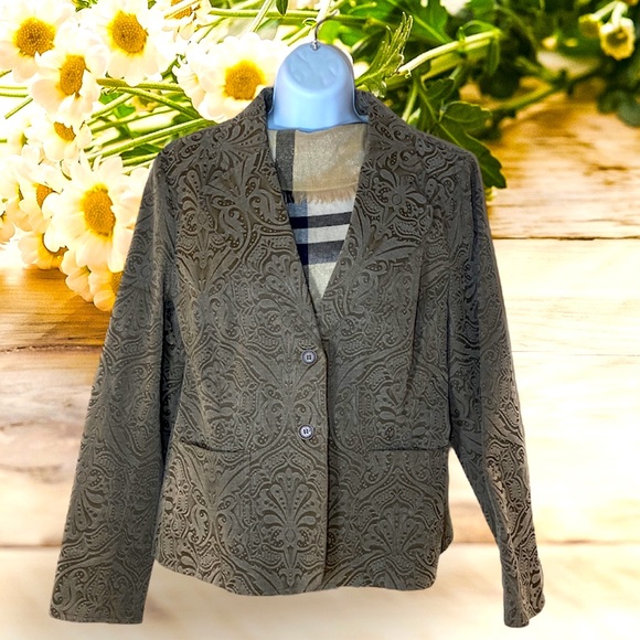 Spiegel Embossed Lightweight Women’s Button Down Unlined Jacket Pockets Sz 14 - Picture 1 of 15